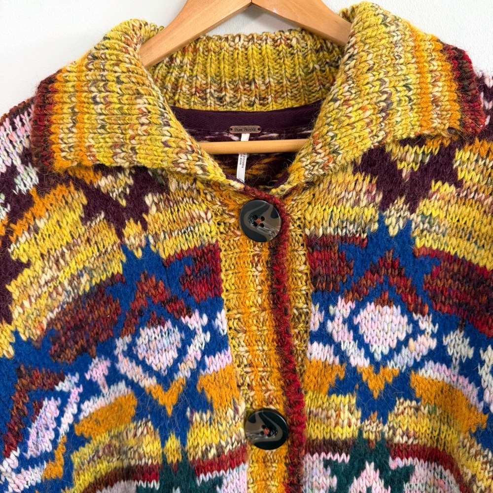 Free People Isle of Sky Multicolor Oversized Sweater Coat Women’s Size XS/S - Picture 6 of 15